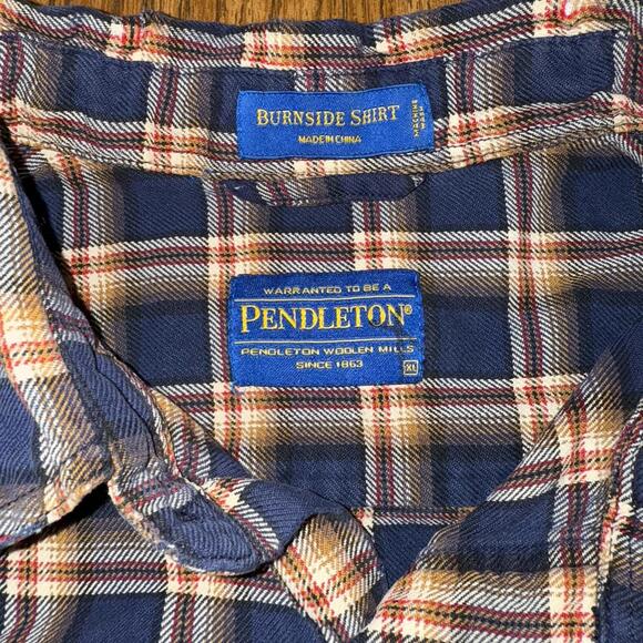 Pendleton Burnside Shirt Blue Plaid Cotton Long Sleeve Medium Flannel Pockets Xl - Picture 4 of 6